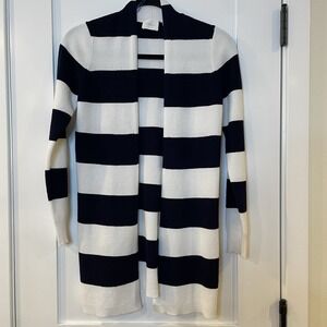 Cyrus Cardigan Sweater Navy Blue White Striped Long Sleeve Relaxed Fisherman S‎